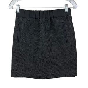 Ann Taylor Loft Petite Womens Mini Skirt Black Metallic Elastic Waist Zip Sz XSP